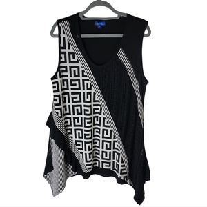 Aster by Firmiana scoop neck sleeveless asymmetrical black white top size XL
